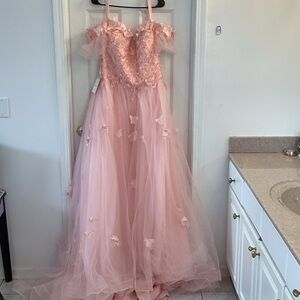 Elegant Pink Formal Dress with Butterfly Accents